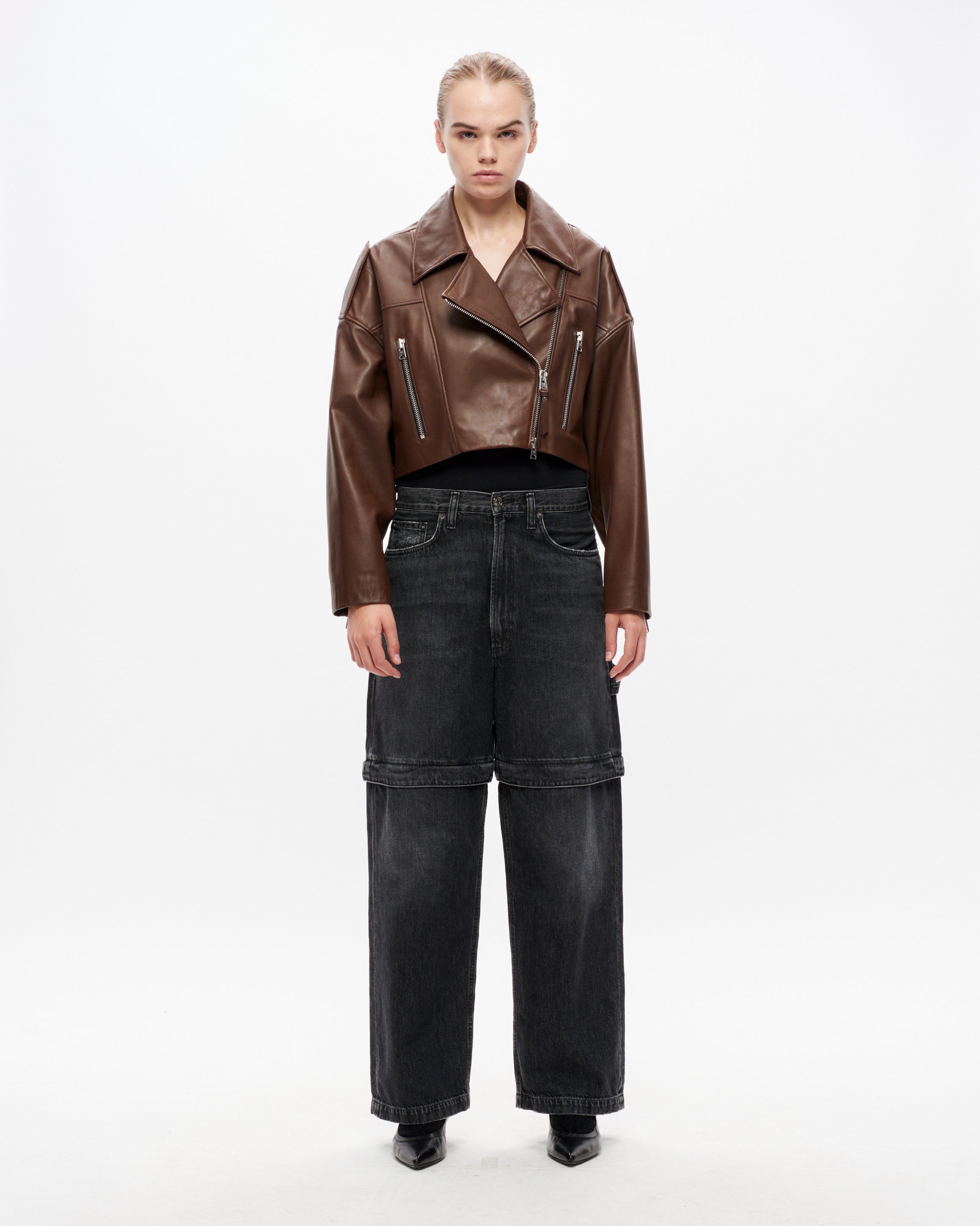 Remi Cropped Leather Biker x AGOLDE