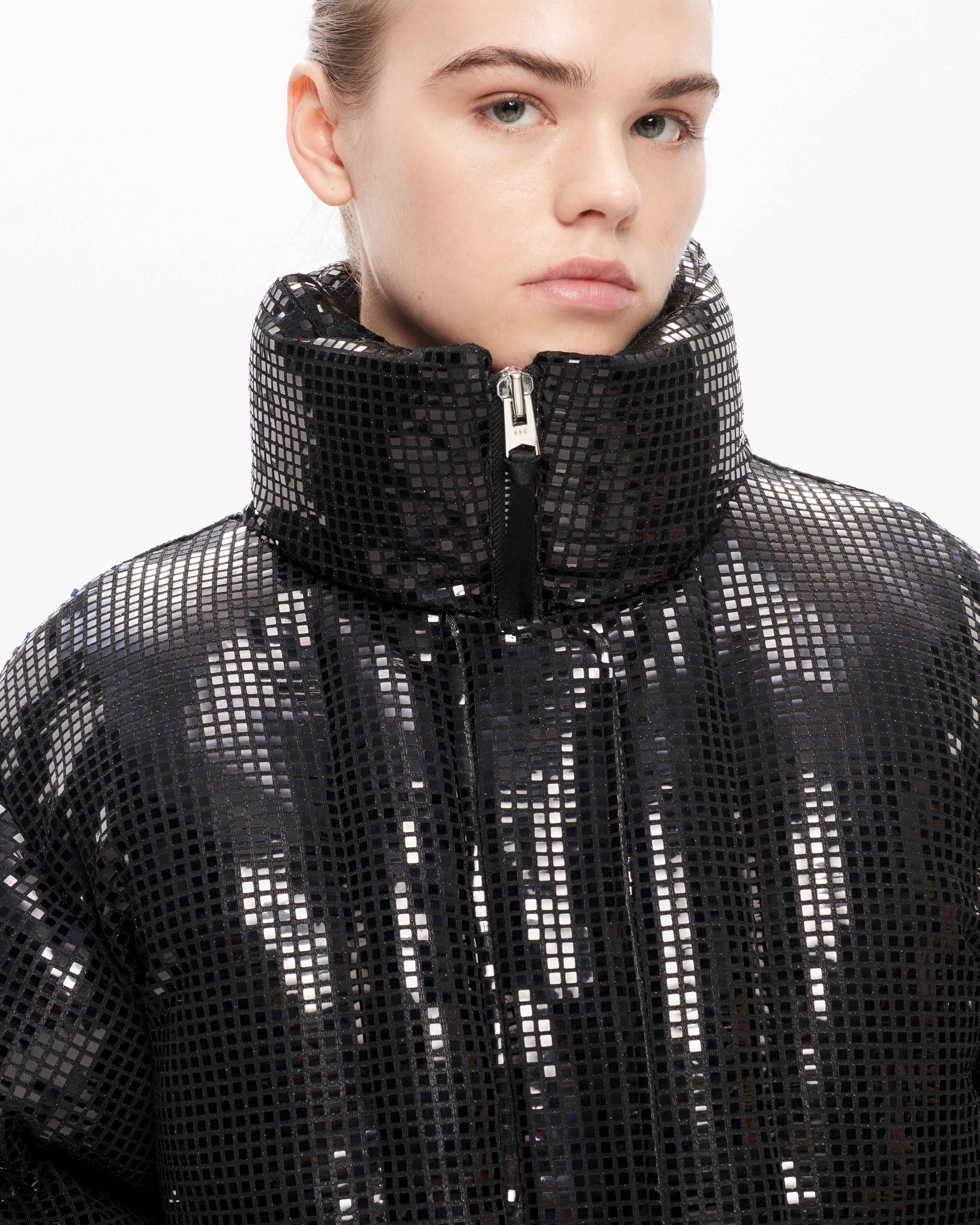 Black sequin cheap puffer jacket